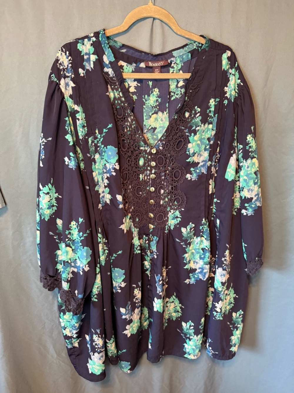 Floral Navy Tunic Top with Teal Accents